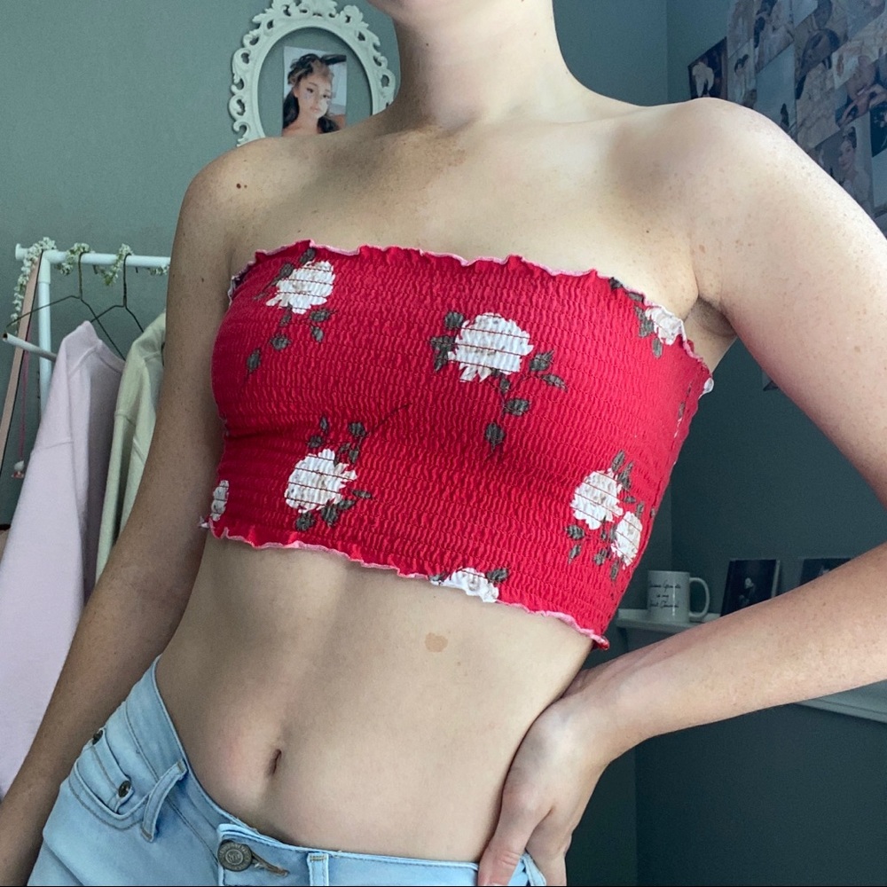 🍄GARAGE red floral tube top - Picture 3 of 8